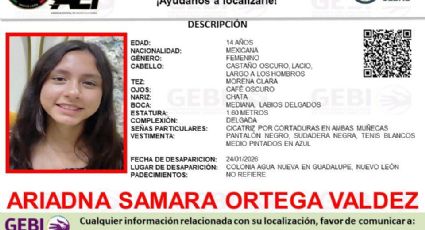 Buscan a menor de 14 años desaparecida en el municipio de Guadalupe