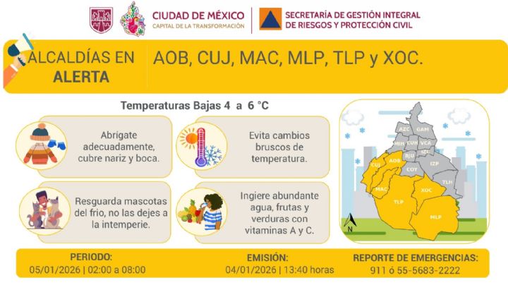 Anuncian fríos para el amanecer en seis alcaldías