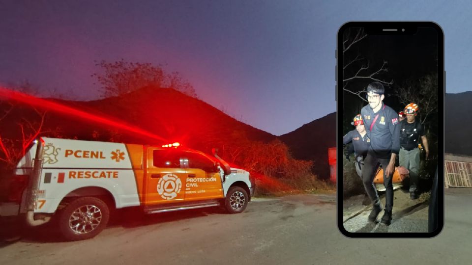 Elementos de Protección Civil y brigadistas realizaron el descenso controlado de la senderista lesionada en el Cerro del Chupón.