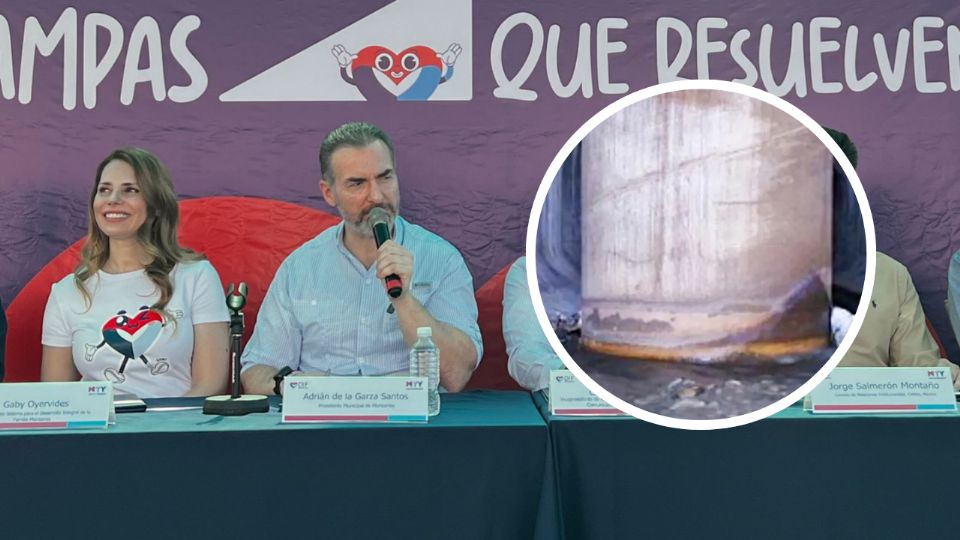 El alcalde de Monterrey, Adrián de la Garza Santos, anunció un proyecto municipal para reparar el drenaje pluvial dañado en la avenida Constitución tras las obras de la Línea 4 del Metro.