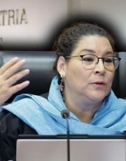 Foto descriptiva de: VIDEO | La ministra Lenia Batres es captada doblando ropa en plena sesión de la SCJN