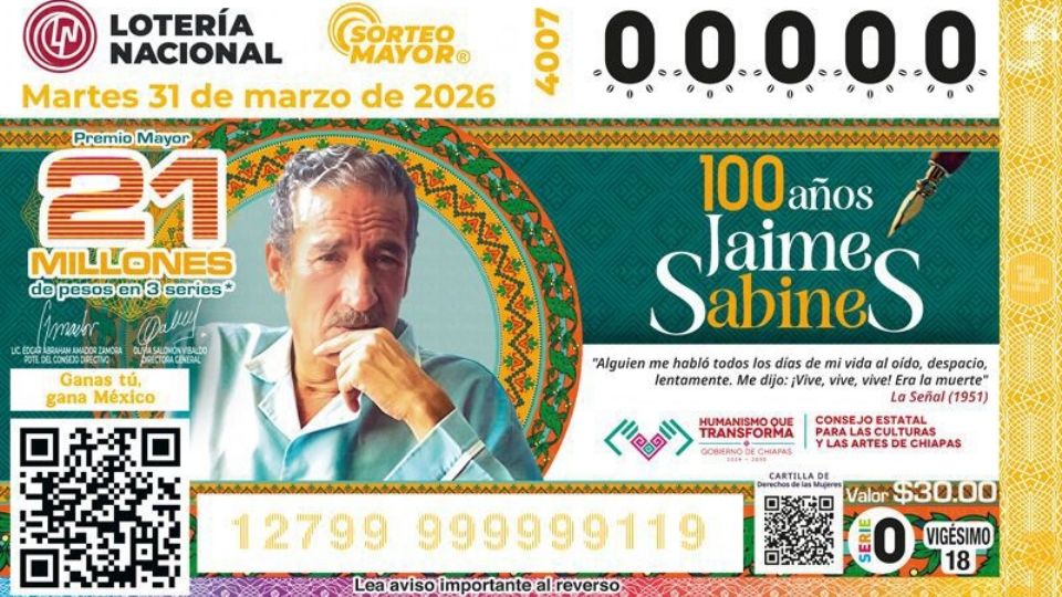 Billete conmemorativo emitido por la institución para reconocer la gran trayectoria del poeta mexicano durante su centenario.