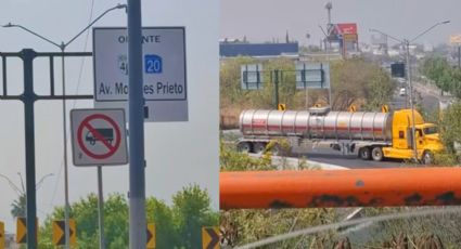 VIDEO | Tráiler se atora en Morones Prieto pese a señalización: “Les dicen no trailers y ahí van”