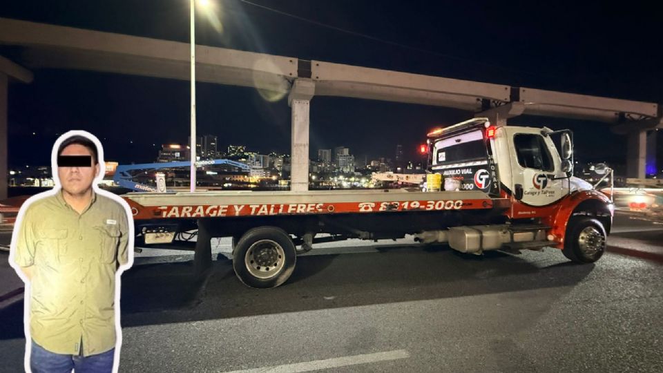 Elementos de la Policía de Monterrey aseguraron la grúa robada y detuvieron al presunto responsable en la colonia Obispado.