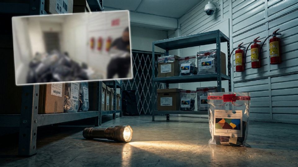 Elementos de seguridad resguardando los accesos a las bodegas clandestinas durante el decomiso de piratería en la colonia Morelos.