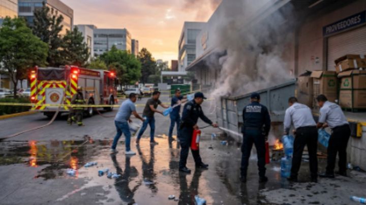 Policías evitan incendio en plaza comercial