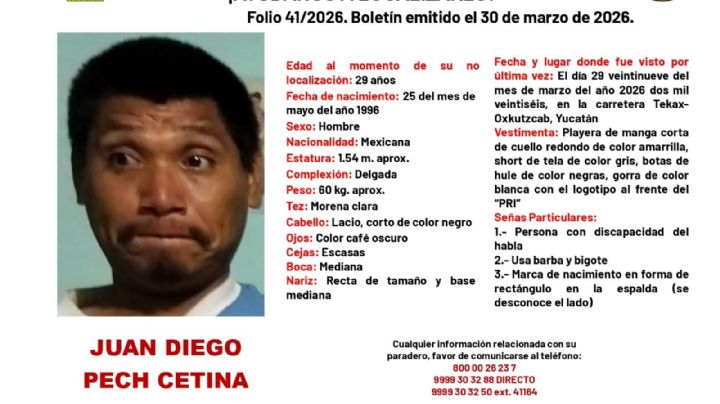 Alerta en Oxkutzcab por extravío de Juan Diego; vestía playera amarilla y botas de hule