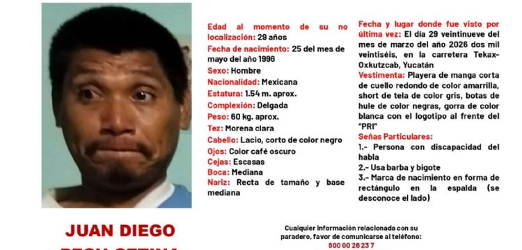 Alerta en Oxkutzcab por extravío de Juan Diego; vestía playera amarilla y botas de hule