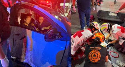 Choque contra motociclista deja prensada a mujer embarazada en el Centro de Monterrey