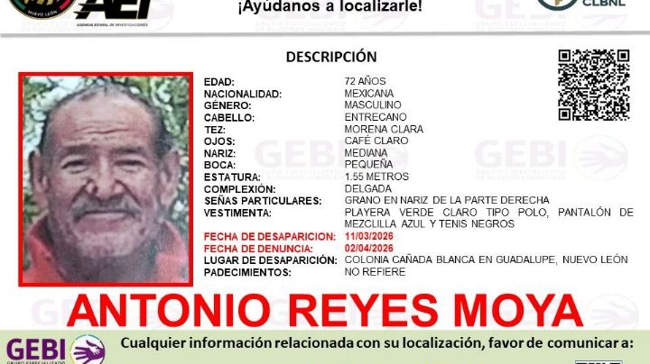 Buscan a adulto mayor desaparecido en colonia Cañada Blanca en Guadalupe