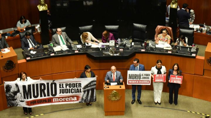 Senadores del PAN irrumpen con playeras pro Maru Campos y 'Yo con Rocha'