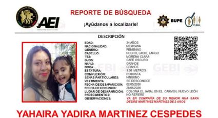Activan reporte de búsqueda de madre e hija desaparecidas en El Carmen, Nuevo León