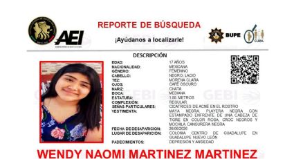 Buscan a Wendy Naomi, menor desaparecida en Palacio Federal de Guadalupe