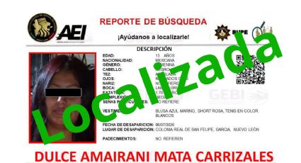 Localizan sana y salva a Dulce Amairani en García